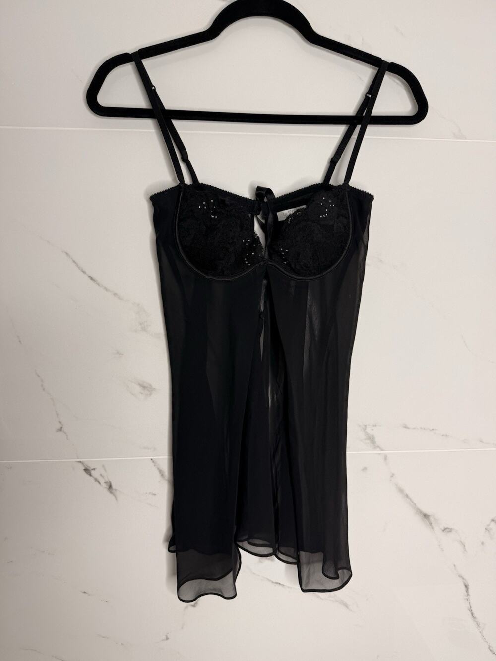 LA SENZA BABYDOLL Sz S BLACK CHEMISE TEDDY LINGERIE LACE BRA Y2K